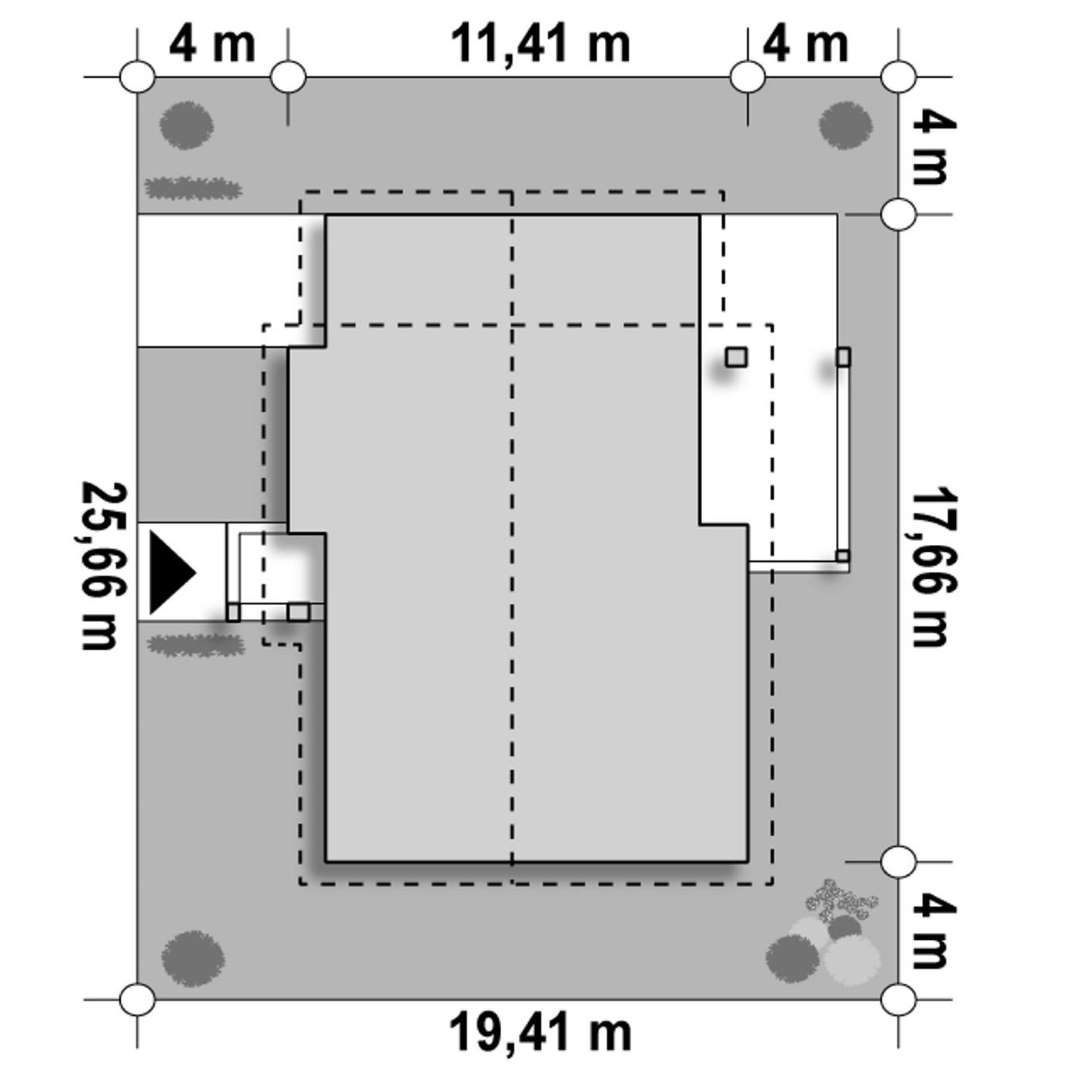 Plan amplasament Casă parter 106 mp utili, 3 dormitoare, o baie