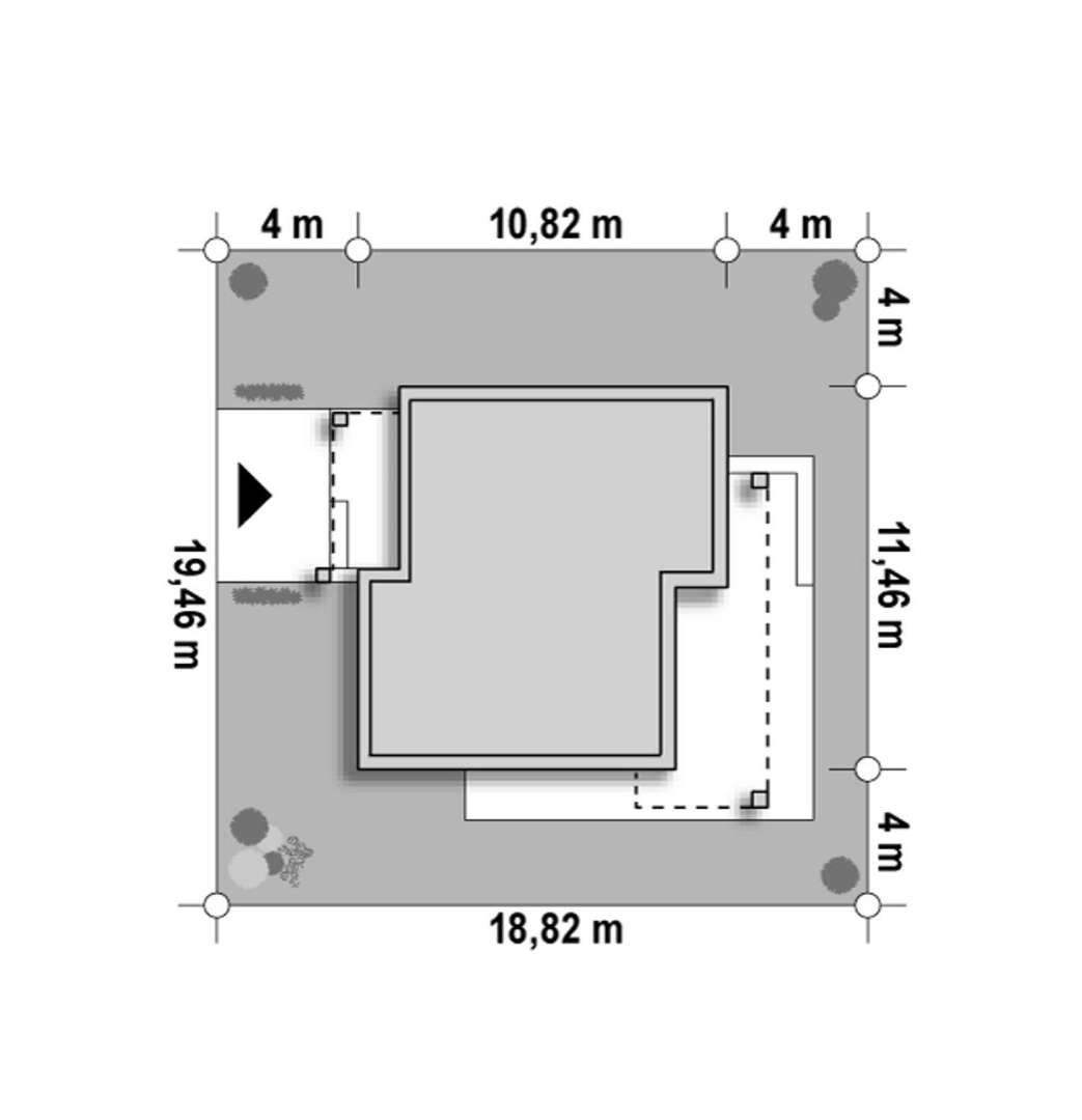 Plan amplasament Casă parter 81 mp utili, 2 dormitoare, o baie