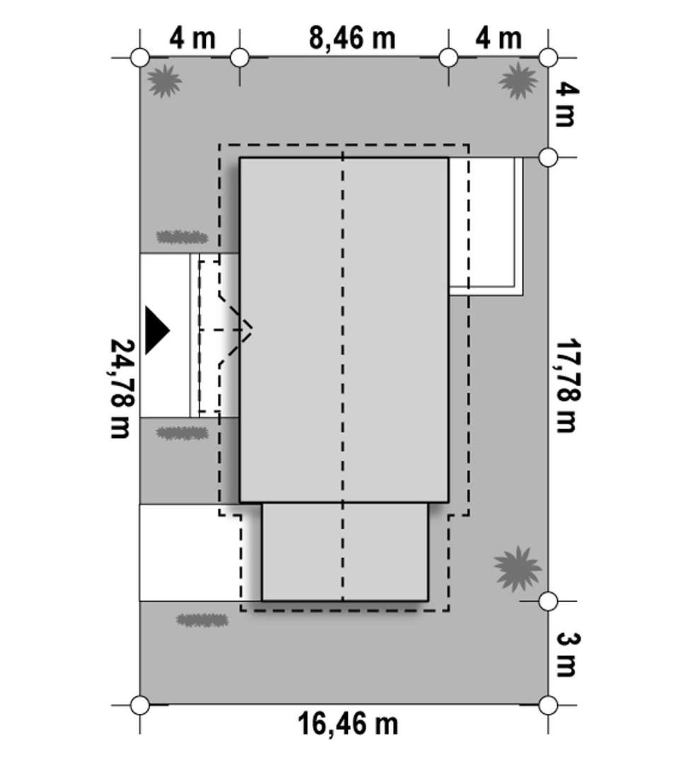 Plan amplasament Casă parter 91 mp utili, 3 dormitoare, o baie