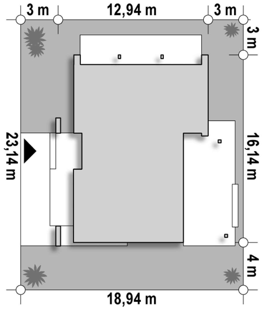 Plan amplasament Casă parter 122 mp utili, 3 dormitoare, 2 băi