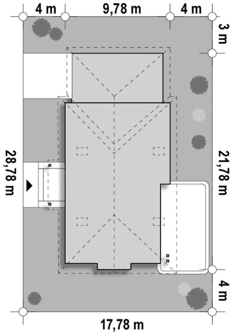Plan amplasament Casă parter 115 mp utili, 3 dormitoare, o baie