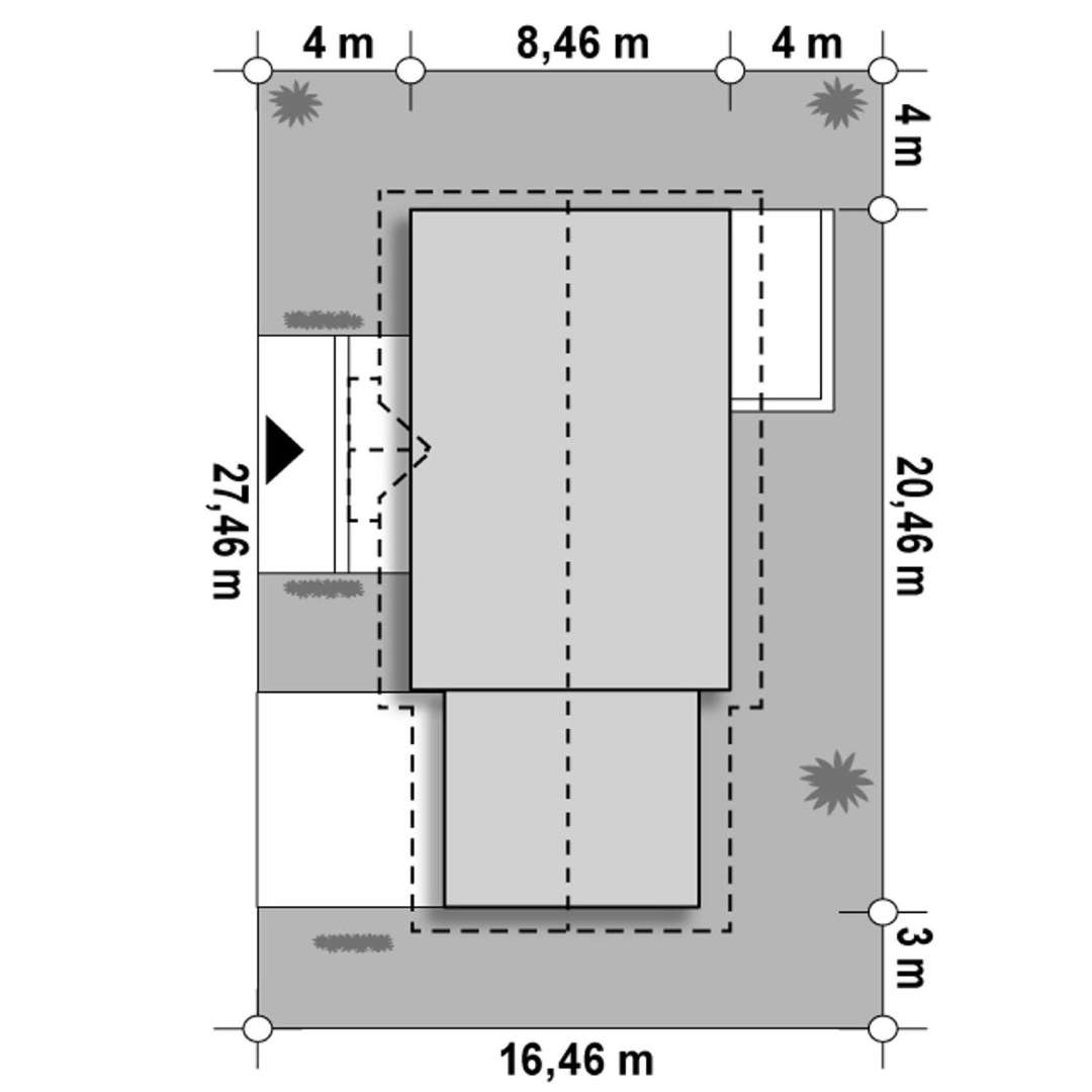 Plan amplasament Casă parter 91 mp utili, 3 dormitoare, o baie