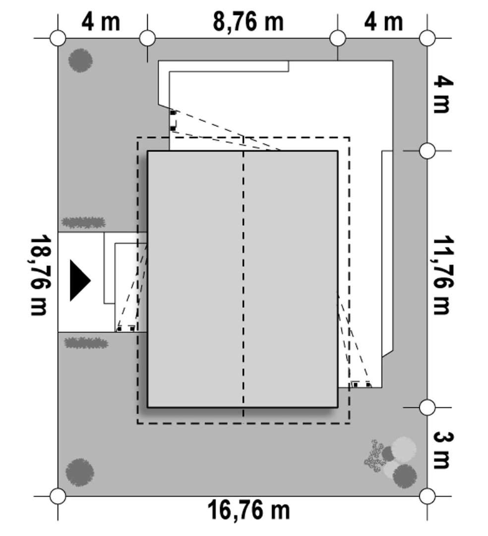 Plan amplasament Casă parter 72 mp utili, 2 dormitoare, o baie