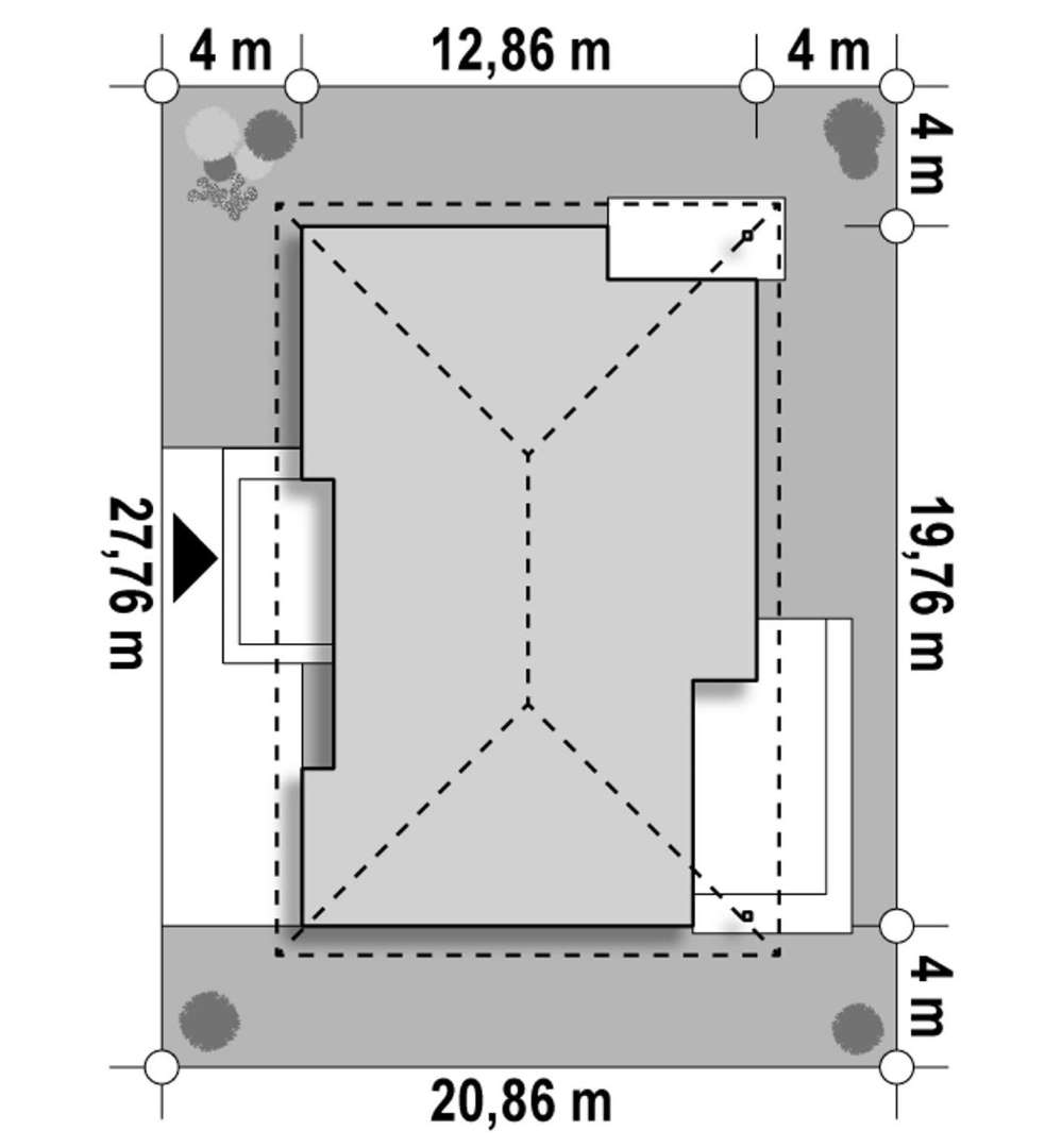 Plan amplasament Casă parter 151 mp utili, 4 dormitoare, o baie