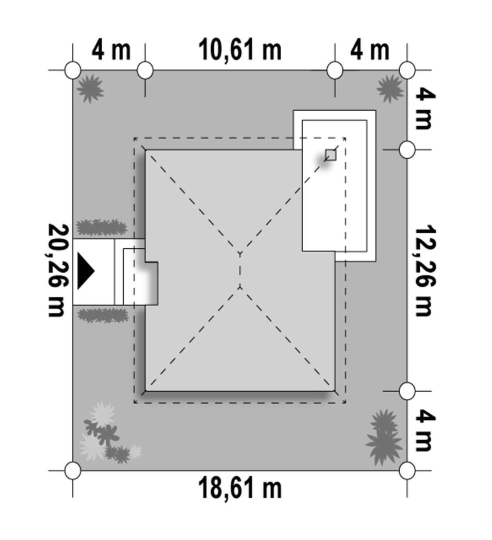 Plan amplasament Casă parter 89 mp utili, 3 dormitoare, 2 băi