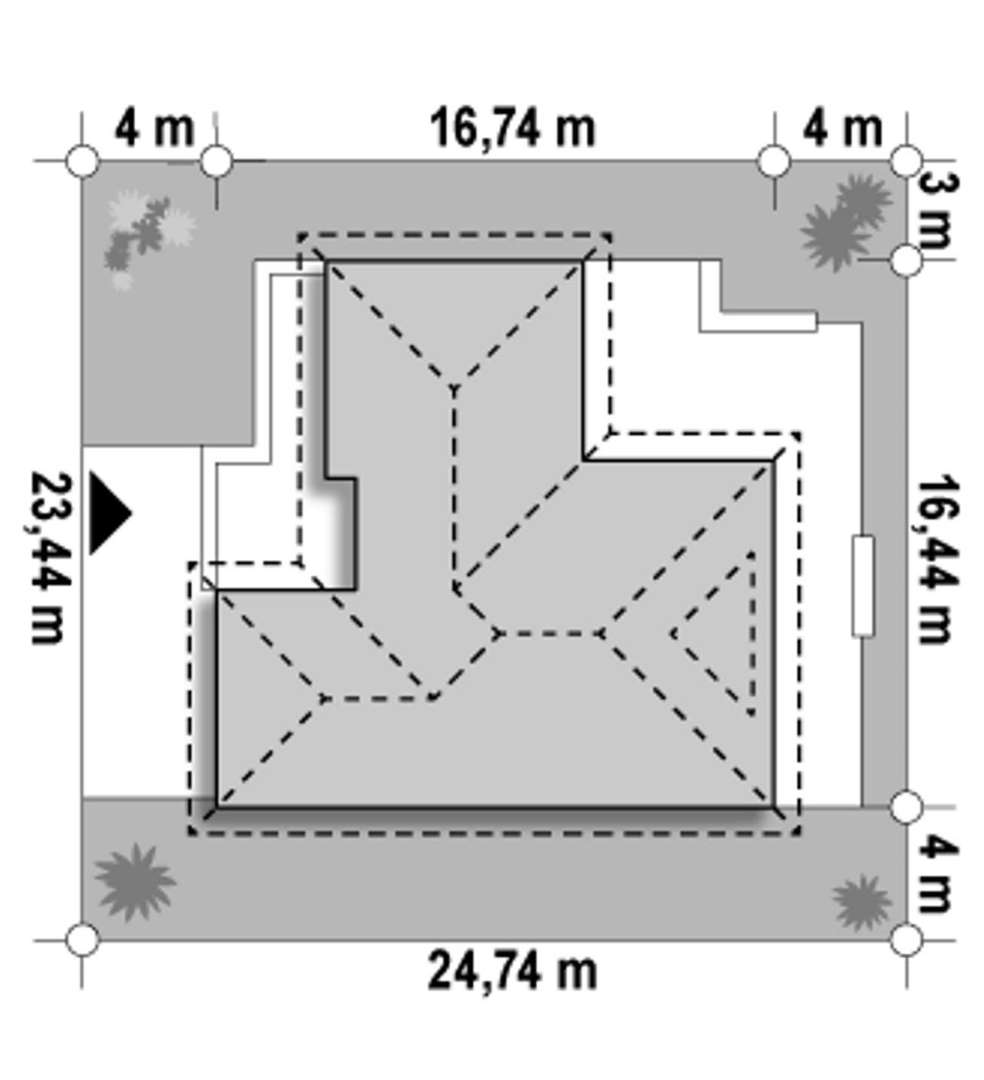 Plan amplasament Casă parter 134 mp utili, 3 dormitoare, 2 băi