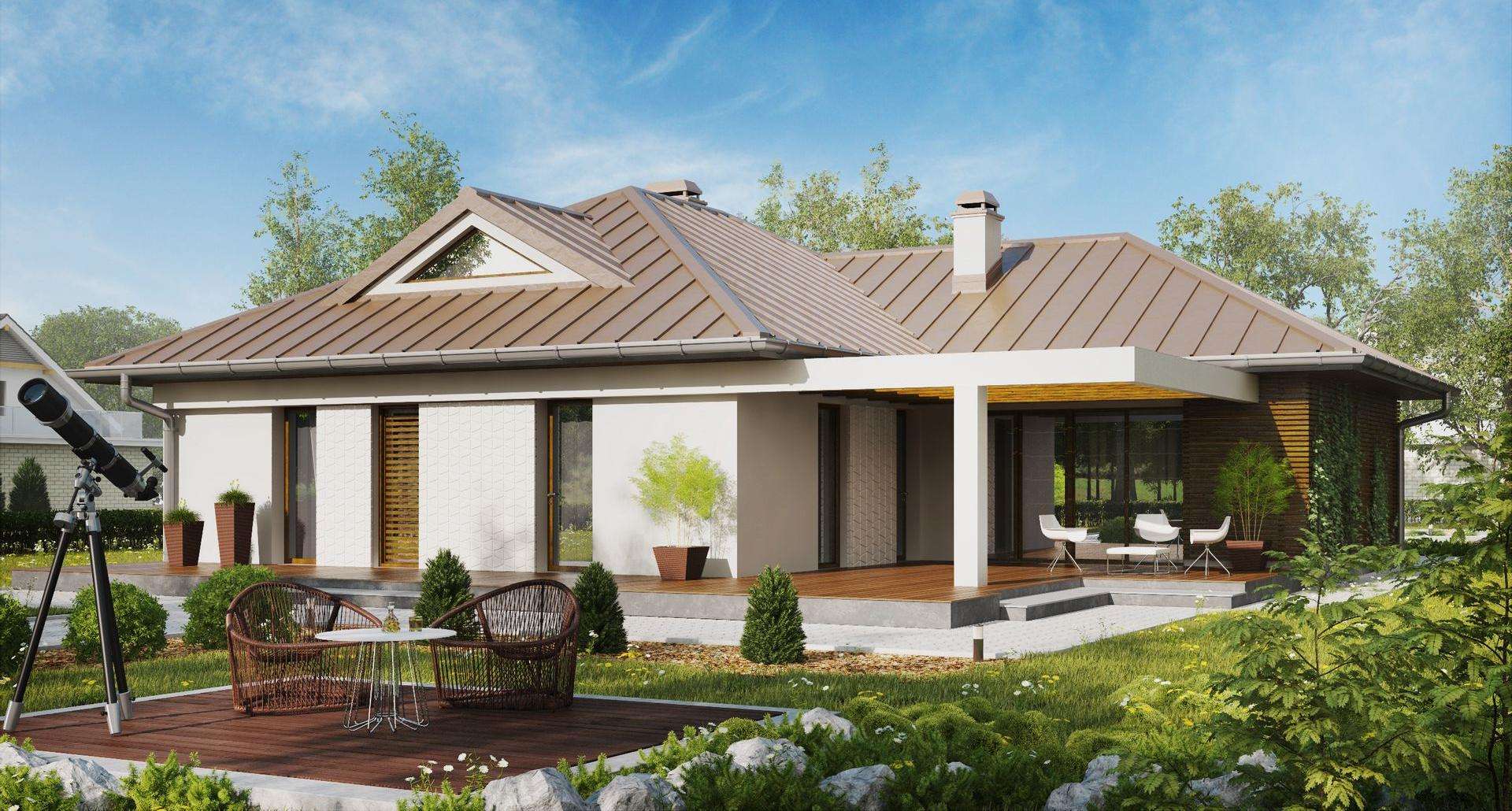 Fatada Casă parter 134 mp utili, 3 dormitoare, 2 băi