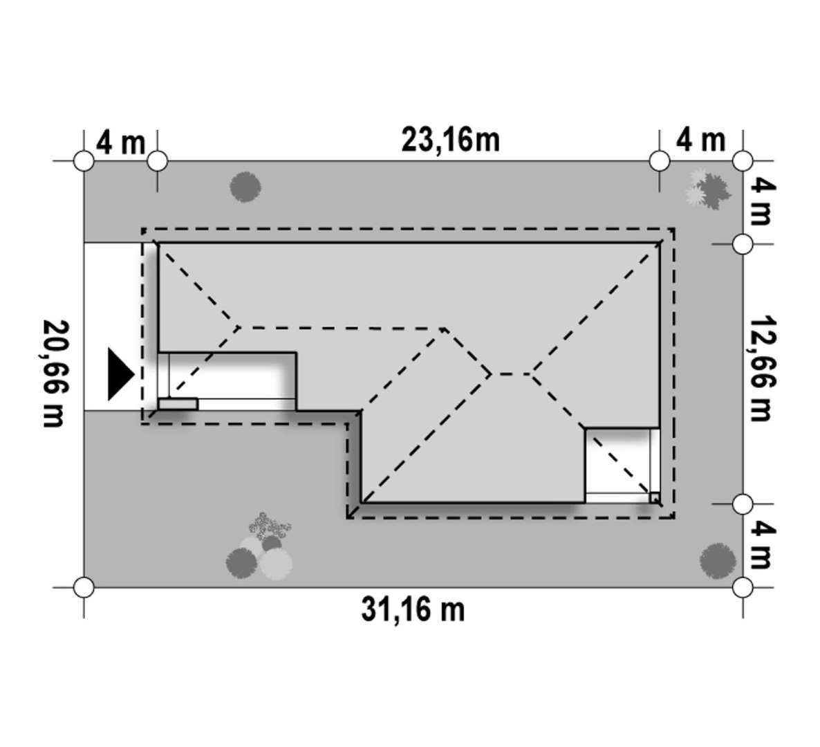 Plan amplasament Casă parter 147 mp utili, 3 dormitoare, 2 băi