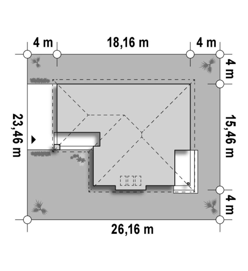 Plan amplasament Casă parter 135 mp utili, 3 dormitoare, o baie
