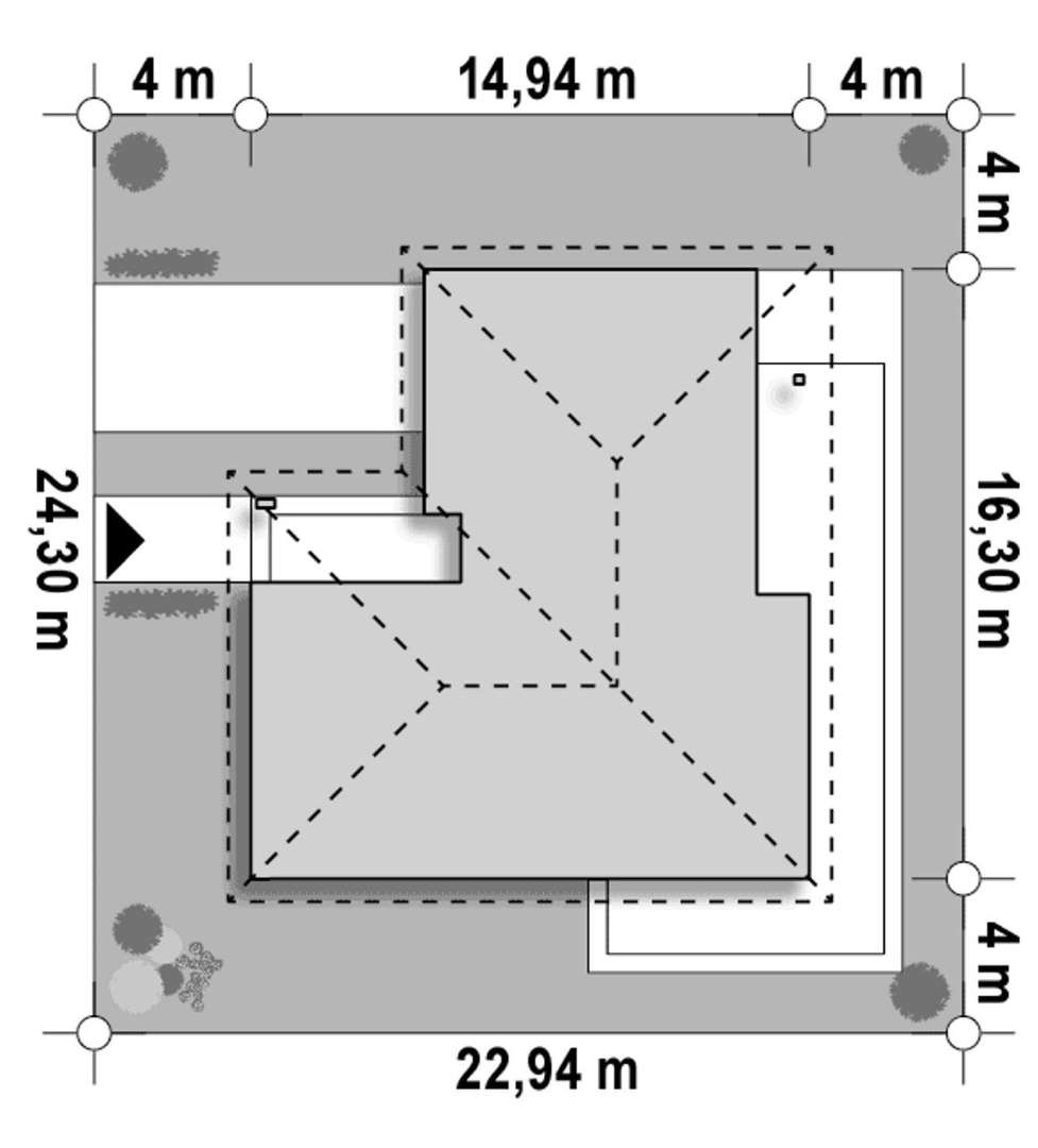 Plan amplasament Casă parter 131 mp utili, 4 dormitoare, o baie