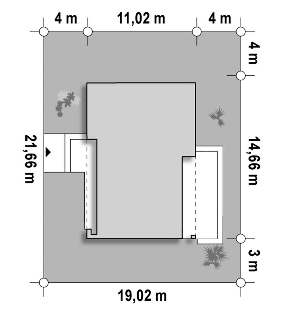 Plan amplasament Casă parter 110 mp utili, 3 dormitoare, o baie