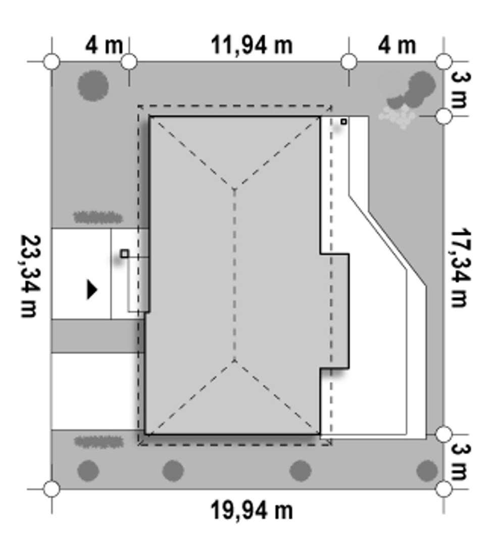 Plan amplasament Casă parter 106 mp utili, 3 dormitoare, 2 băi