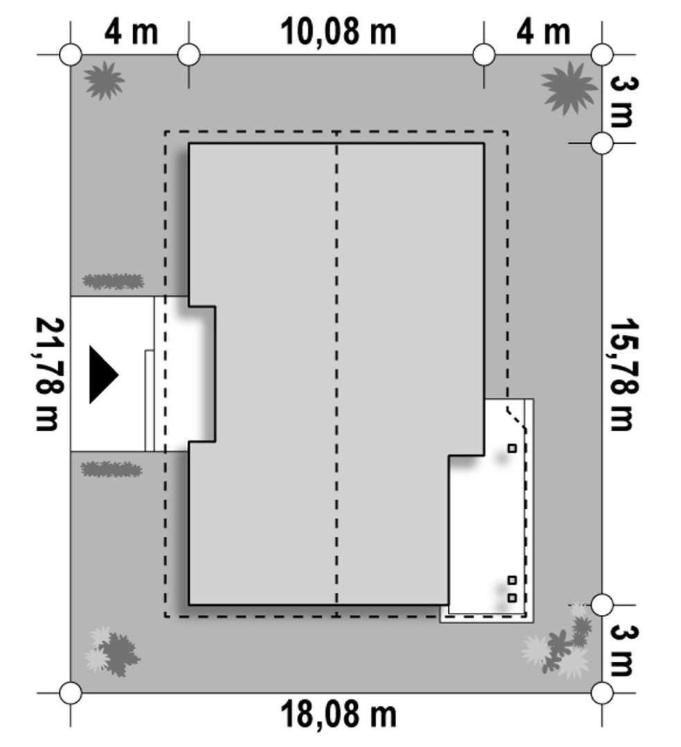 Plan amplasament Casă parter 107 mp utili, 3 dormitoare, o baie