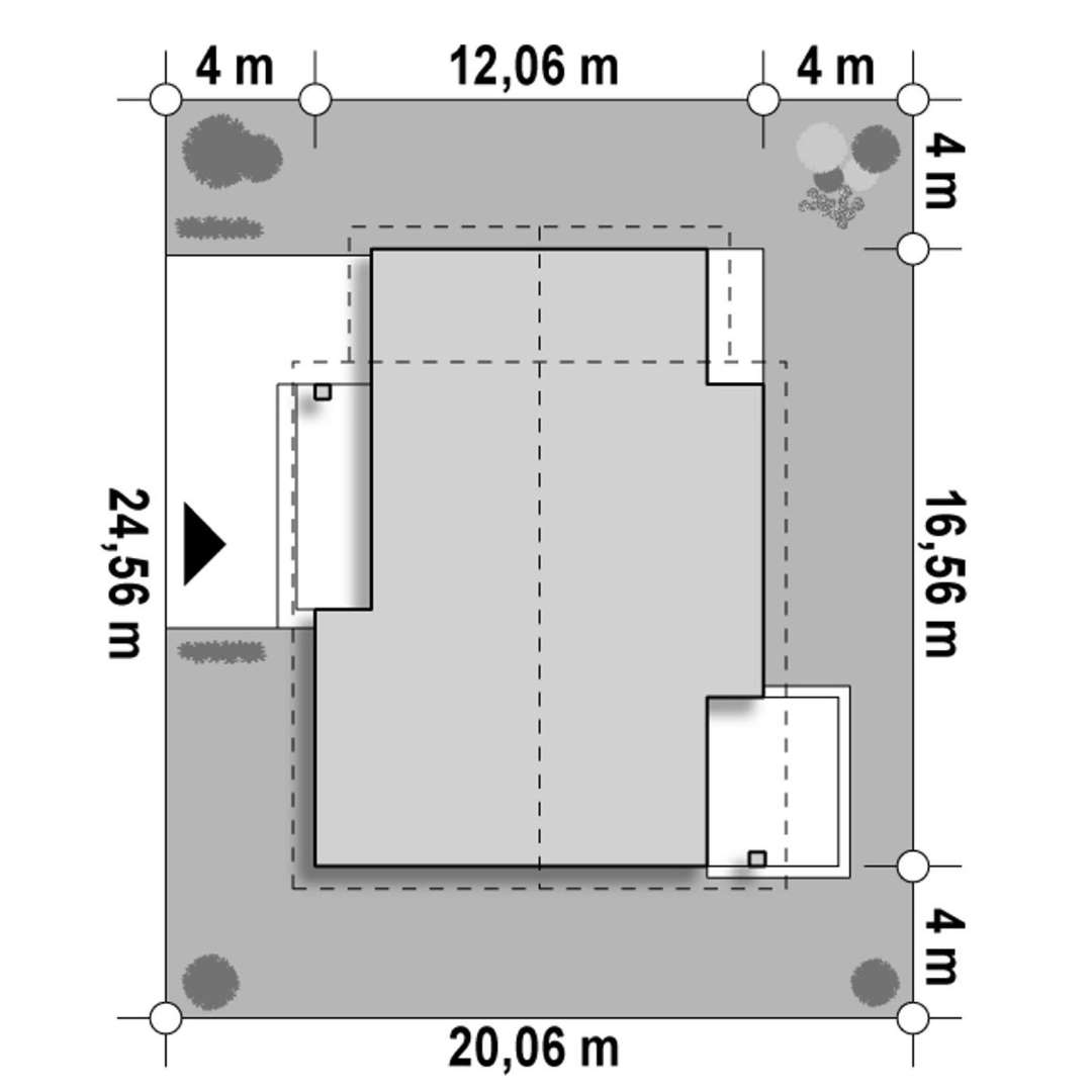 Plan amplasament Casă parter 105 mp utili, 3 dormitoare, 2 băi