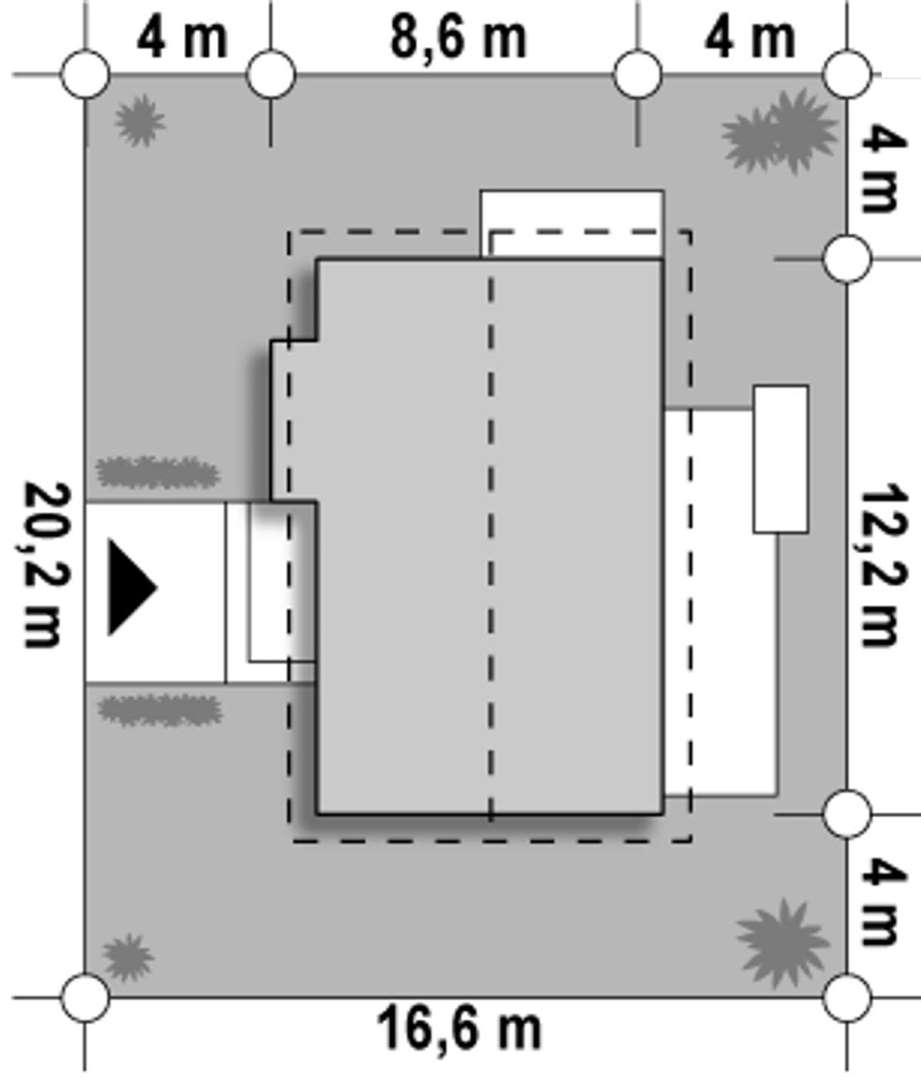 Plan amplasament Casă parter 77 mp utili, 2 dormitoare, o baie
