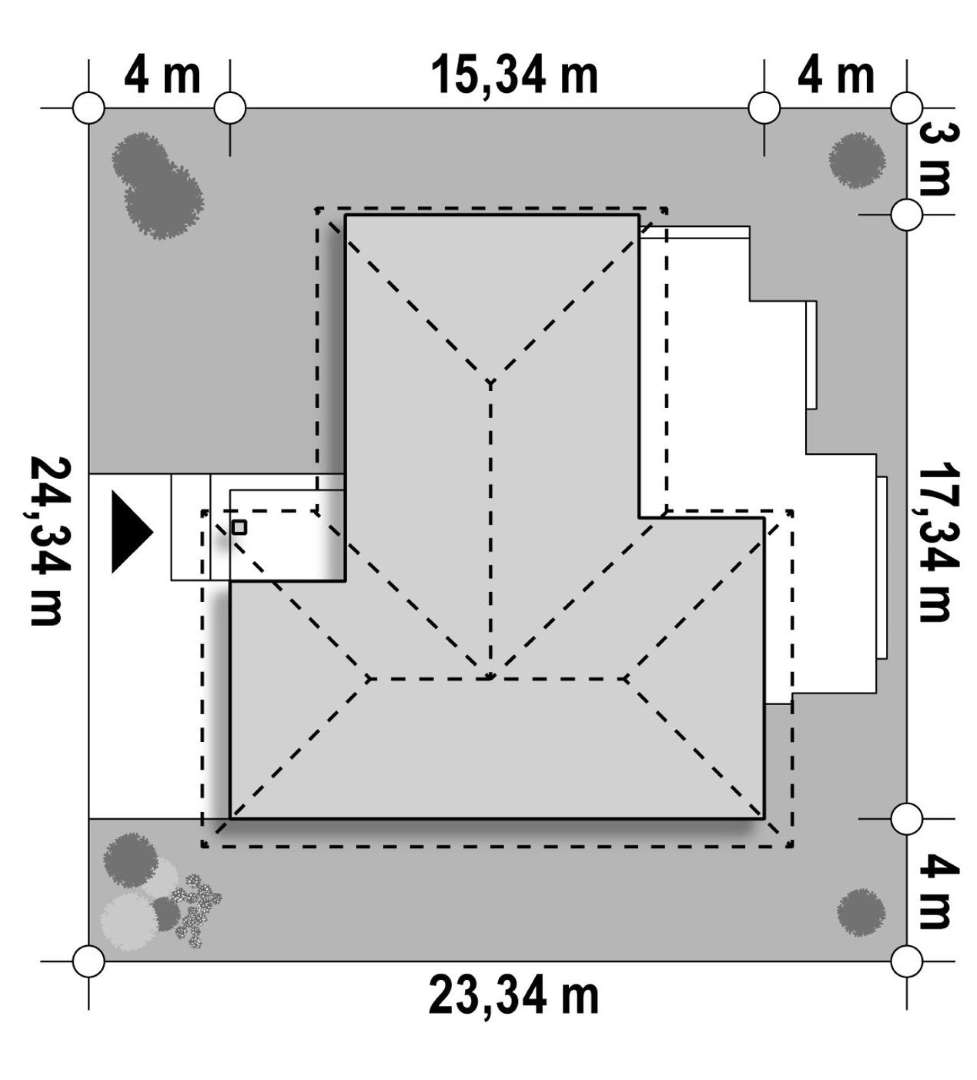 Plan amplasament Casă parter 131 mp utili, 3 dormitoare, o baie