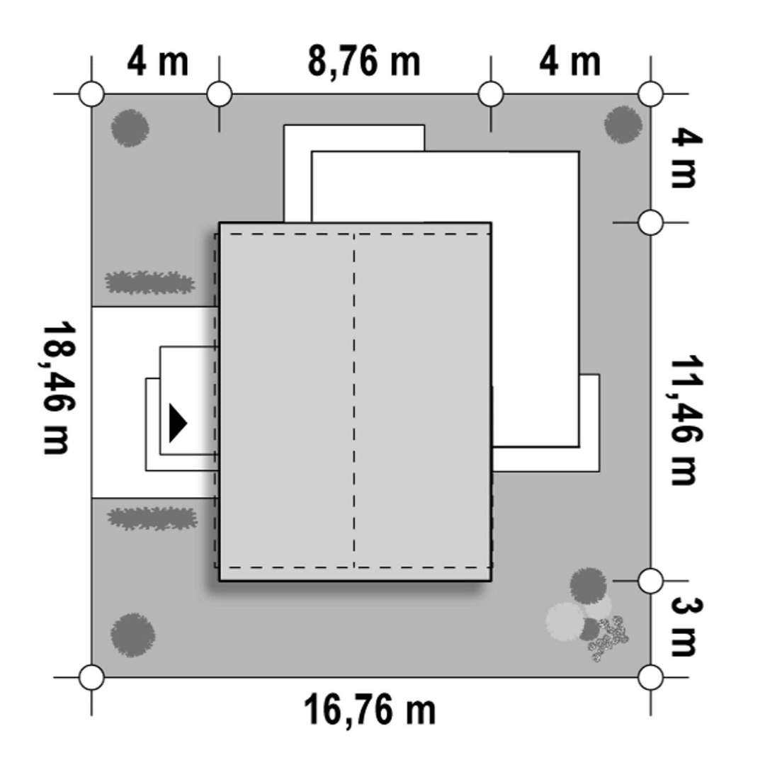 Plan amplasament Casă parter 75 mp utili, 2 dormitoare, o baie