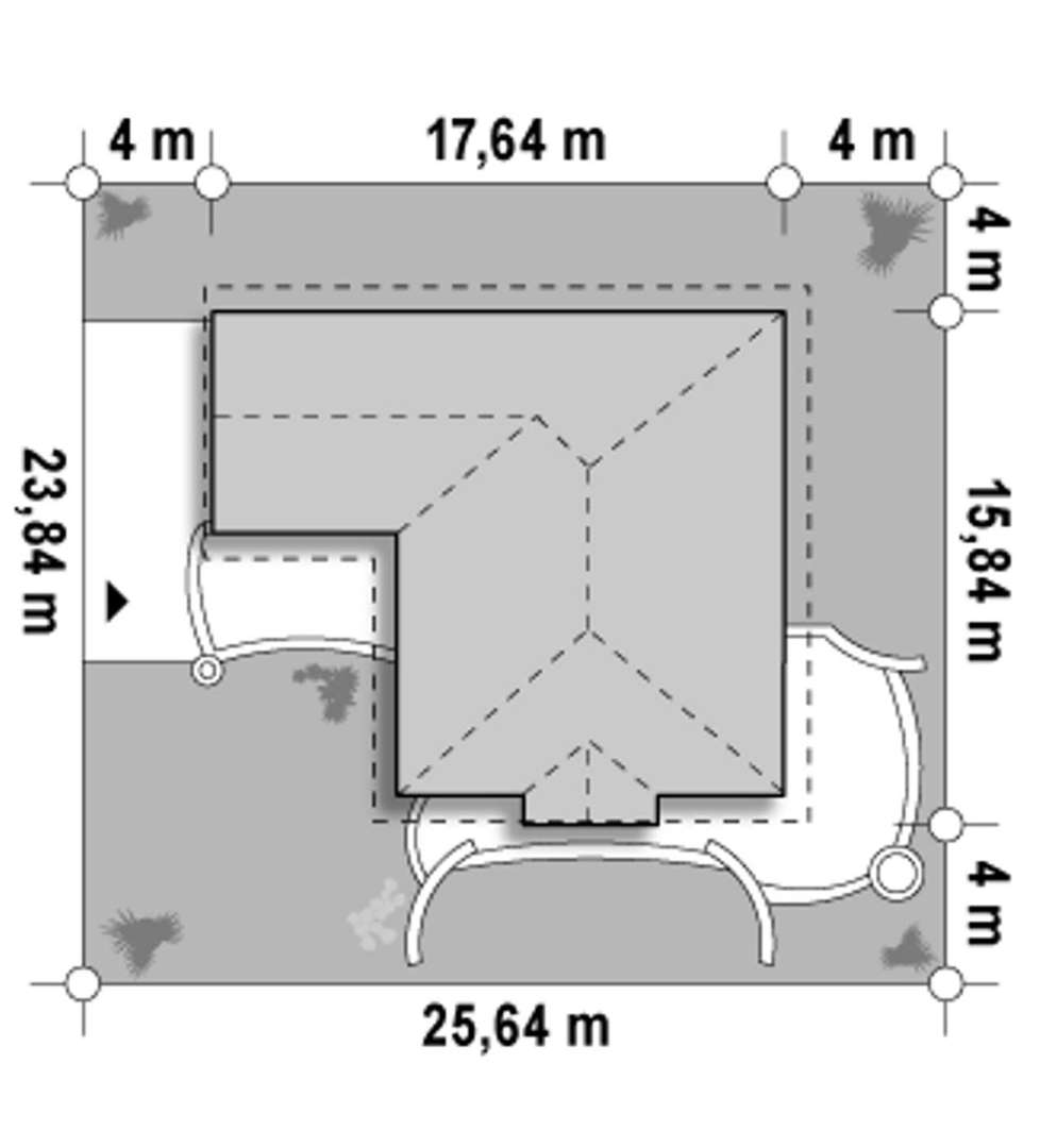 Plan amplasament Casă parter 126 mp utili, 3 dormitoare, o baie