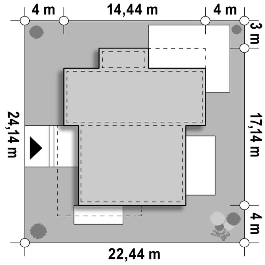 Plan amplasament Casă parter 159 mp utili, 3 dormitoare, 2 băi