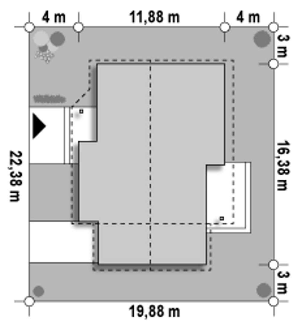 Plan amplasament Casă parter 111 mp utili, 3 dormitoare, o baie