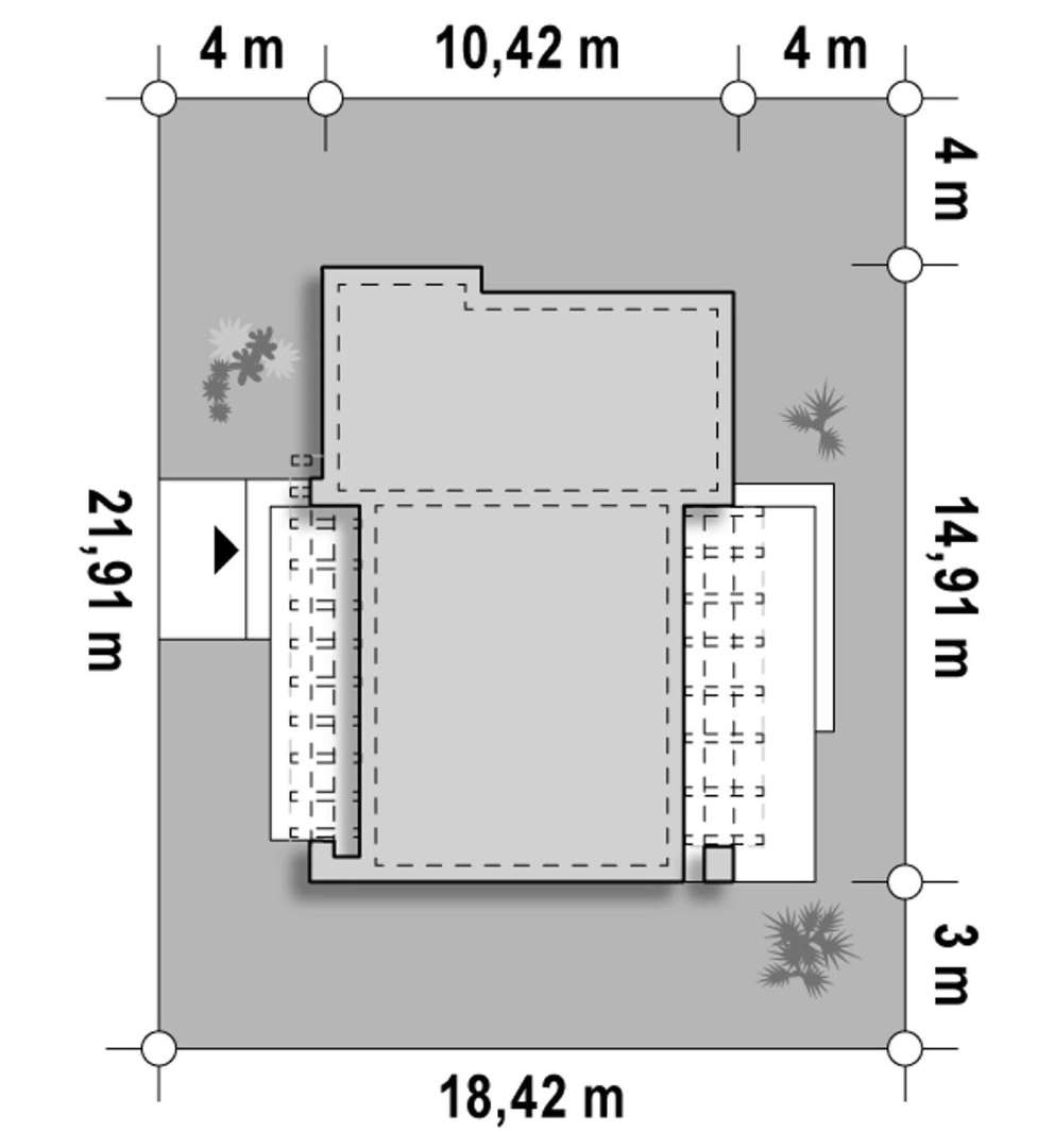 Plan amplasament Casă parter 95 mp utili, 3 dormitoare, o baie