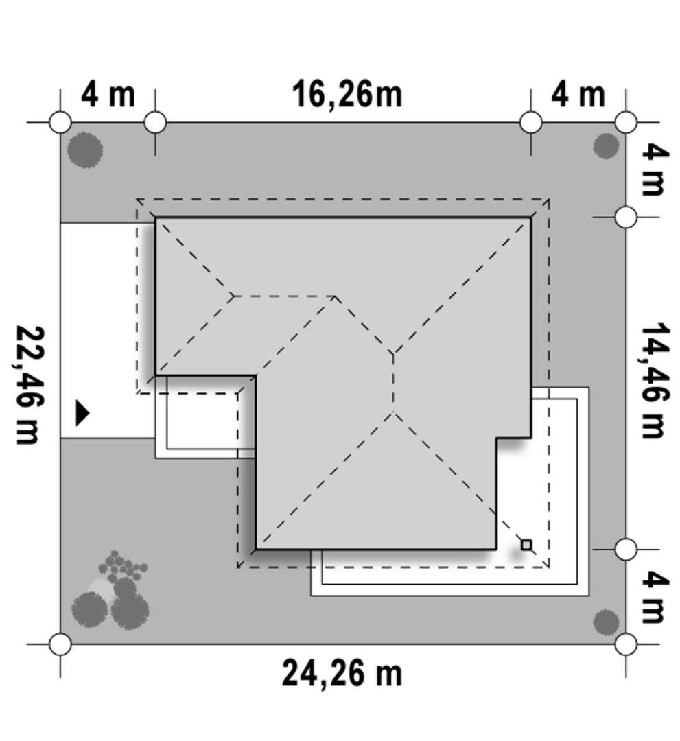 Plan amplasament Casă parter 111 mp utili, 3 dormitoare, o baie