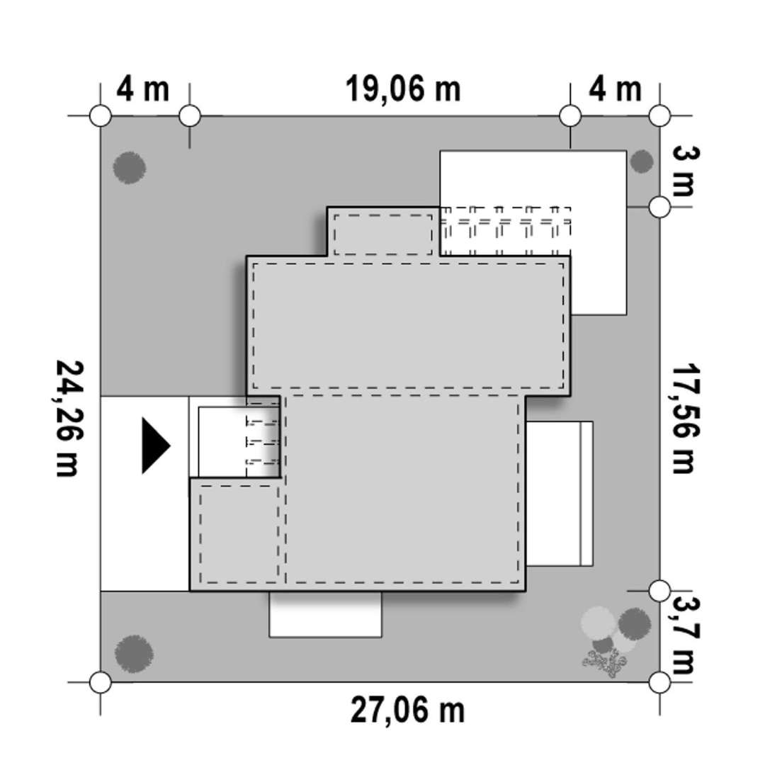 Plan amplasament Casă parter 153 mp utili, 3 dormitoare, o baie