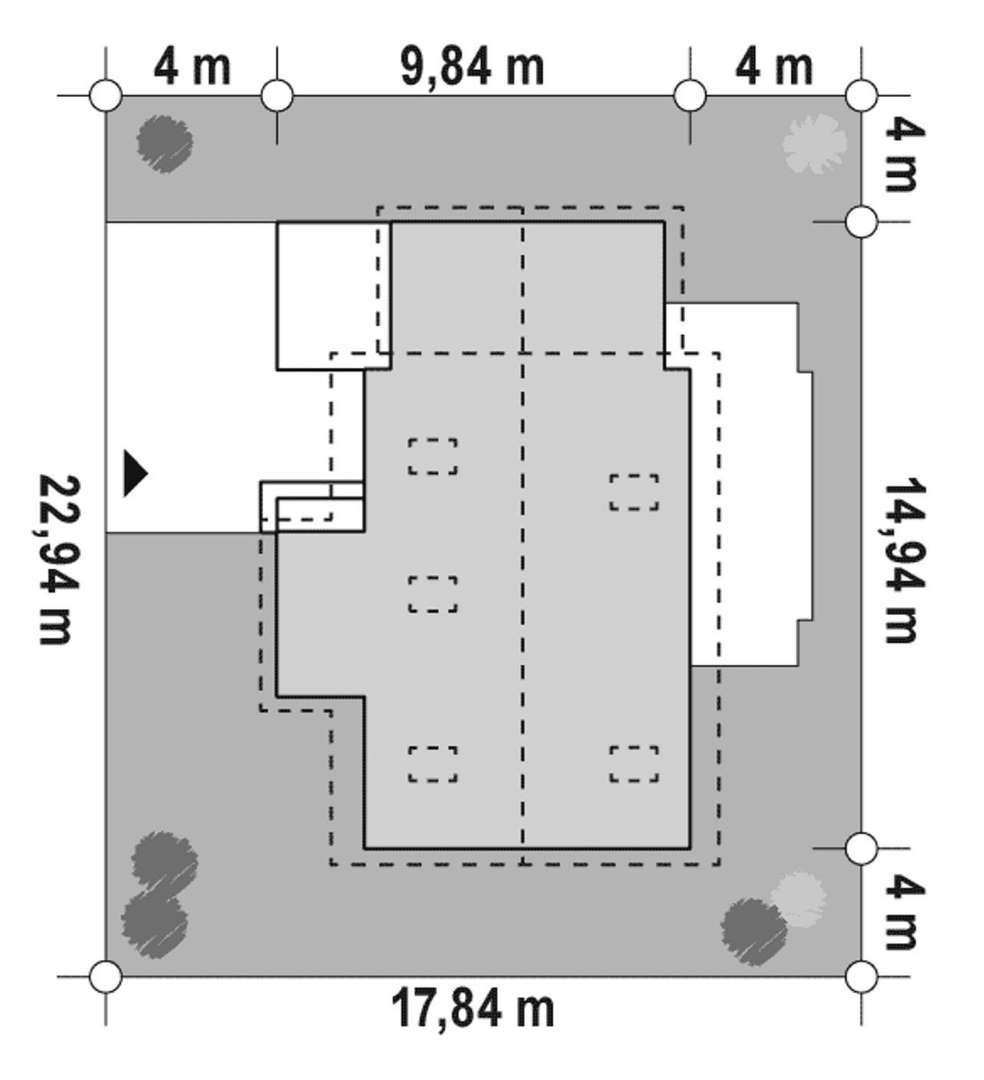 Plan amplasament Casă parter 75 mp utili, 2 dormitoare, o baie