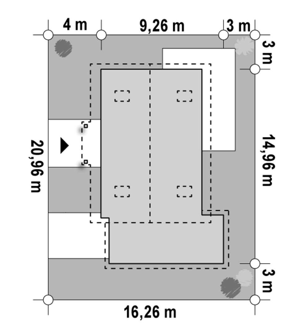 Plan amplasament Casă parter 66 mp utili, 2 dormitoare, o baie