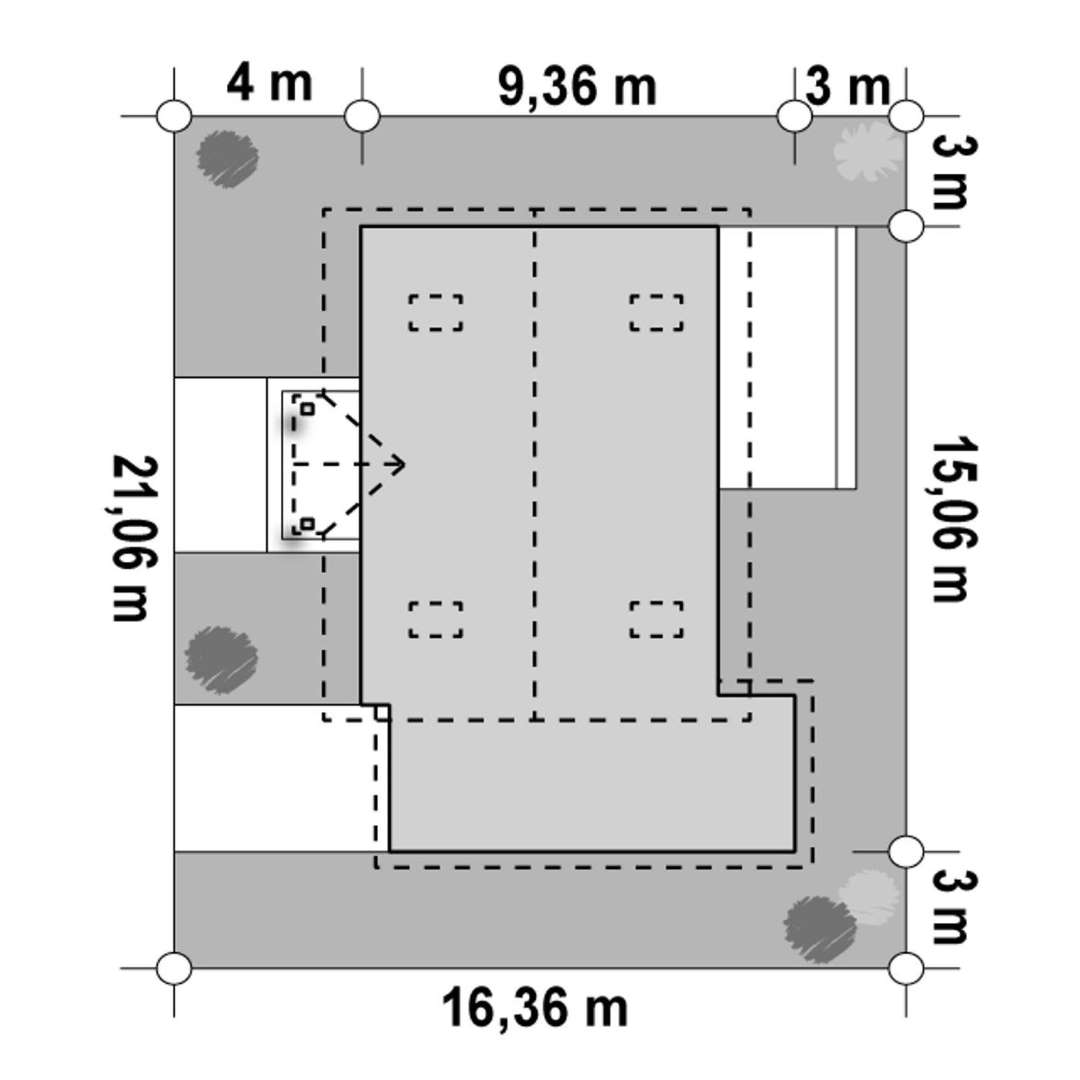 Plan amplasament Casă parter 66 mp utili, 2 dormitoare, o baie