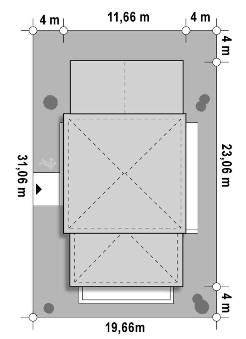 Plan amplasament Casă parter 127 mp utili, 3 dormitoare, 2 băi