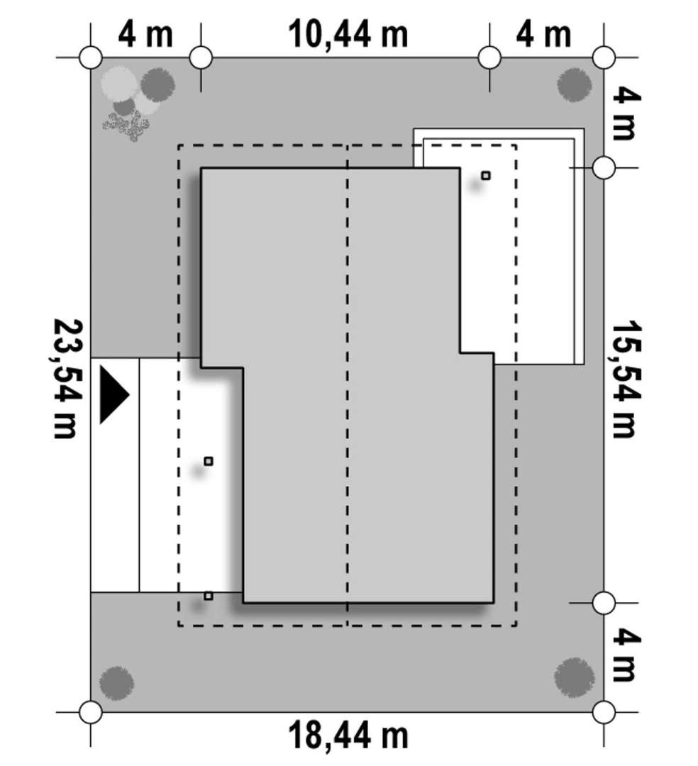 Plan amplasament Casă parter 114 mp utili, 3 dormitoare, o baie