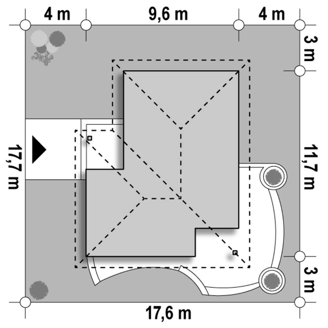 Plan amplasament Casă parter 78 mp utili, 3 dormitoare, o baie