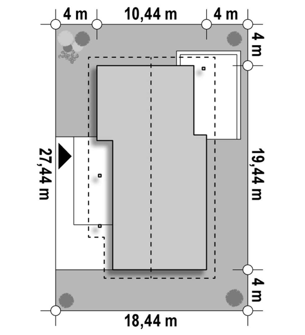 Plan amplasament Casă parter 116 mp utili, 3 dormitoare, o baie