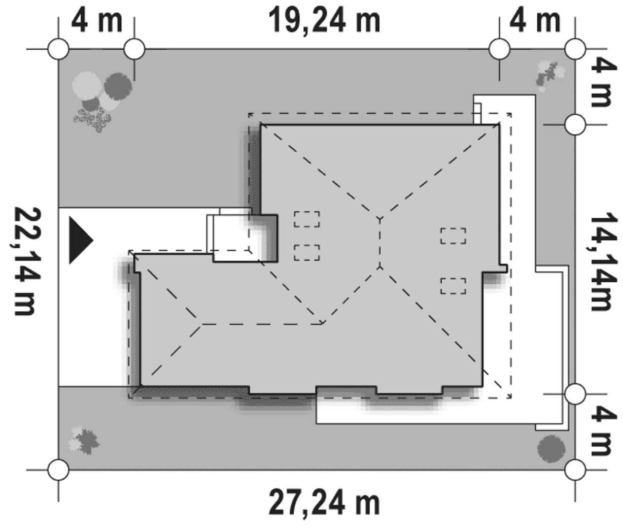 Plan amplasament Casă parter 132 mp utili, 3 dormitoare, 2 băi