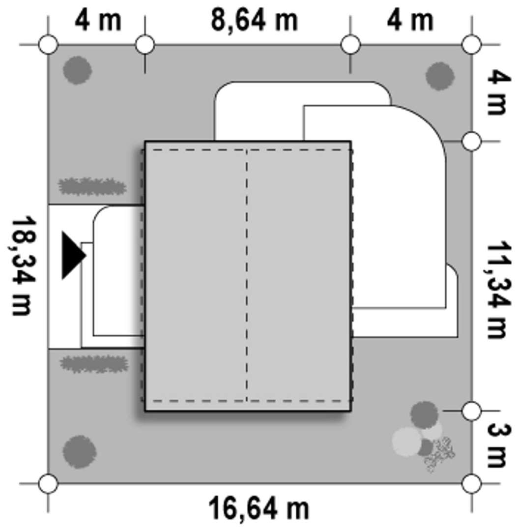 Plan amplasament Casă parter 73 mp utili, 2 dormitoare, o baie