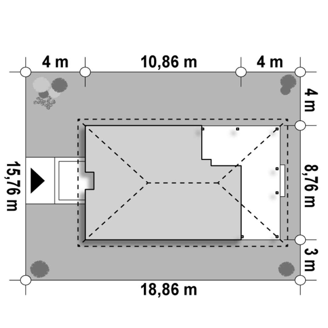 Plan amplasament Casă parter 84 mp utili, 2 dormitoare, o baie