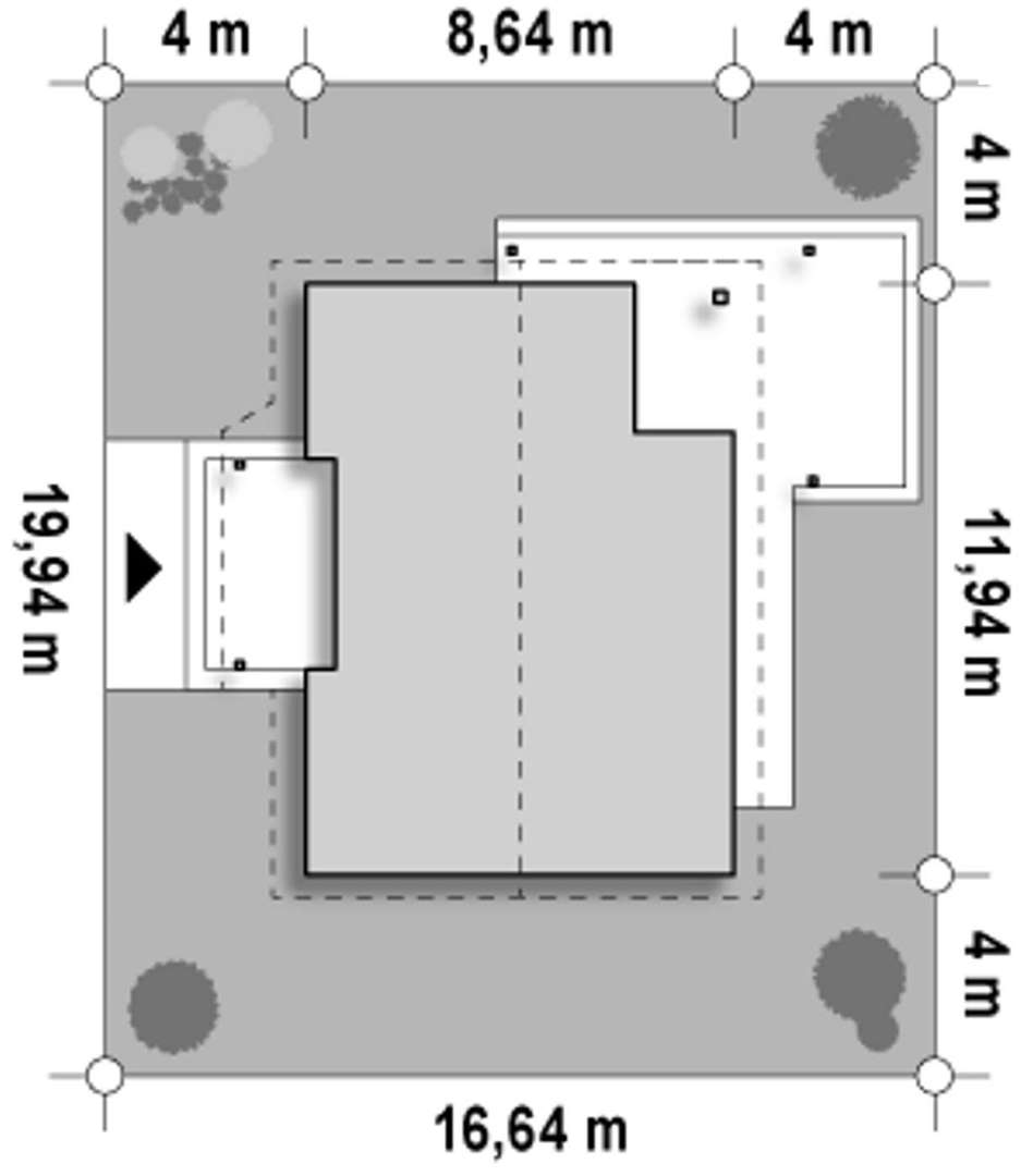 Plan amplasament Casă parter 75 mp utili, 2 dormitoare, o baie