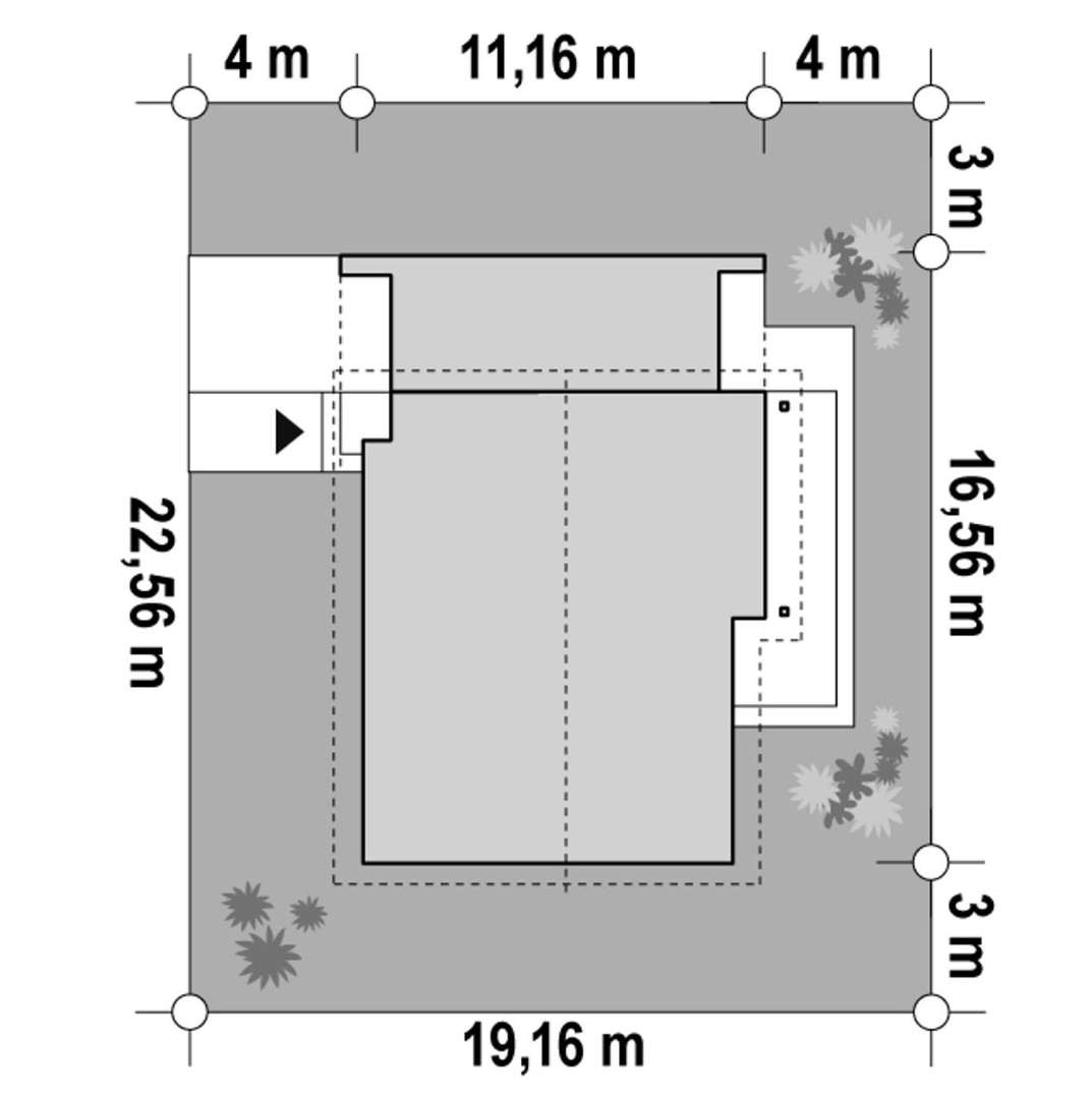 Plan amplasament Casă parter 107 mp utili, 3 dormitoare, o baie