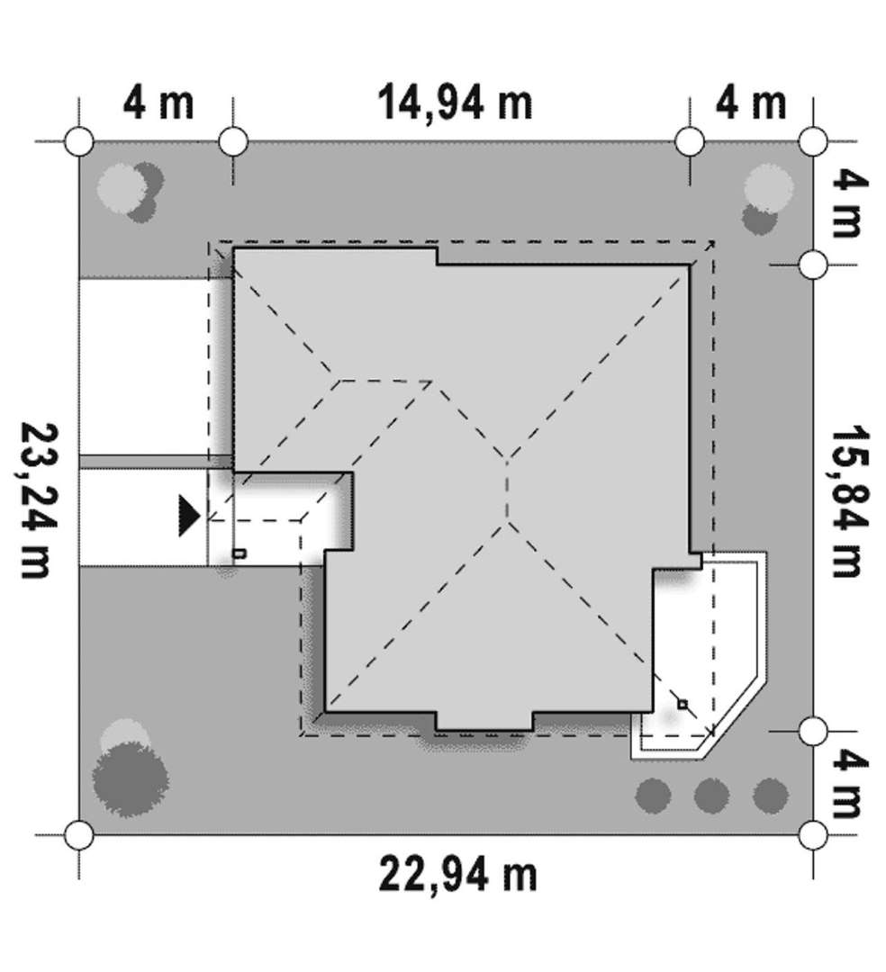Plan amplasament Casă parter 132 mp utili, 3 dormitoare, o baie