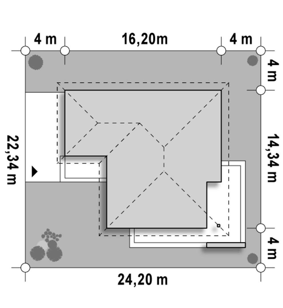 Plan amplasament Casă parter 123 mp utili, 3 dormitoare, 2 băi