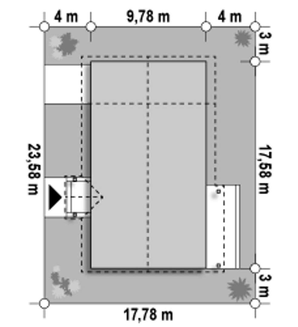 Plan amplasament Casă parter 111 mp utili, 3 dormitoare, o baie