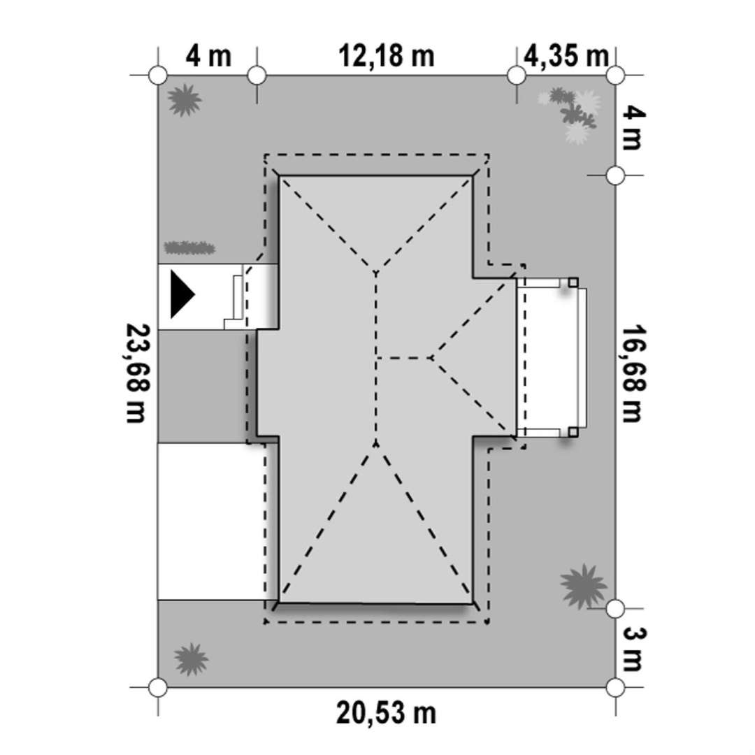 Plan amplasament Casă parter 115 mp utili, 3 dormitoare, o baie