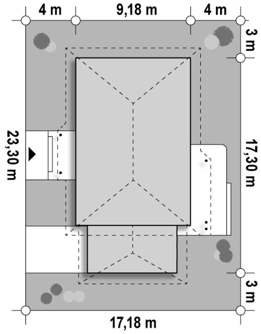 Plan amplasament Casă parter 102 mp utili, 3 dormitoare, o baie