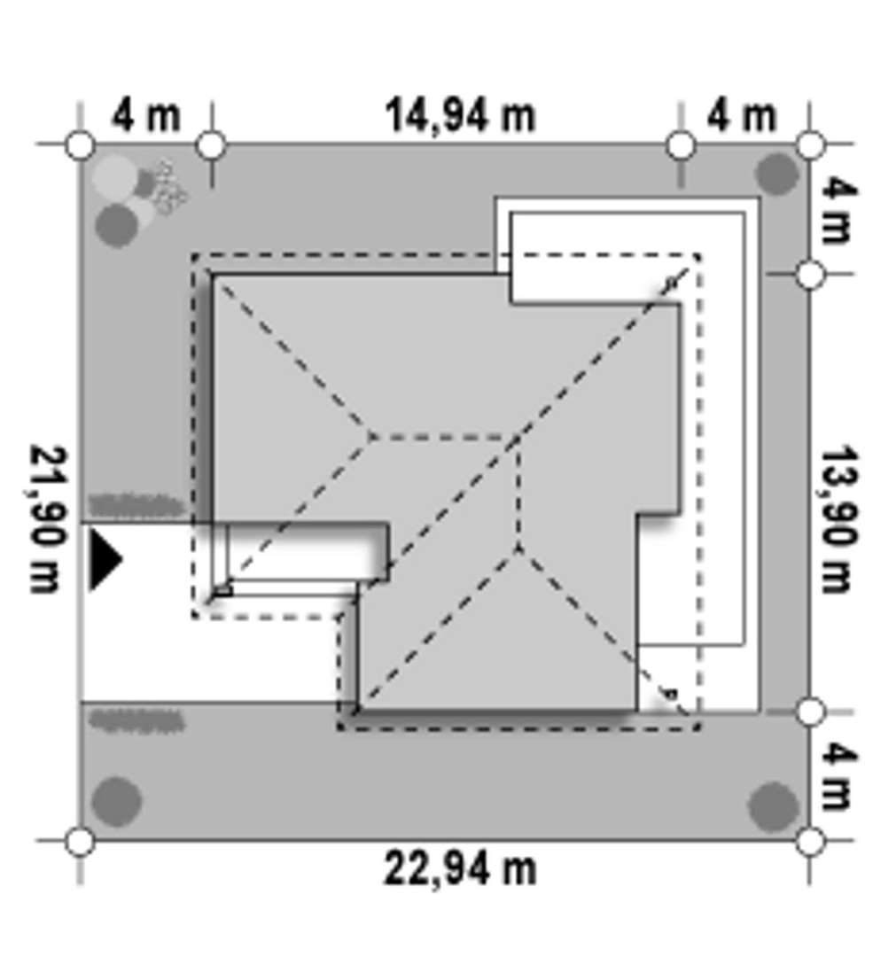 Plan amplasament Casă parter 104 mp utili, 3 dormitoare, 2 băi