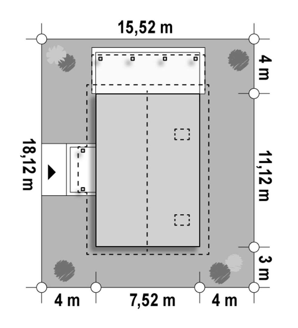 Plan amplasament Casă parter 65 mp utili, 2 dormitoare, o baie