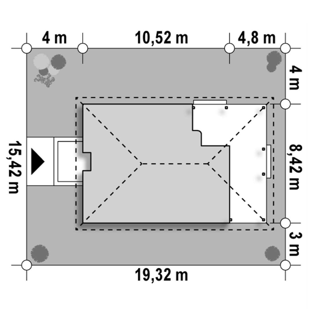 Plan amplasament Casă parter 65 mp utili, 3 dormitoare, o baie