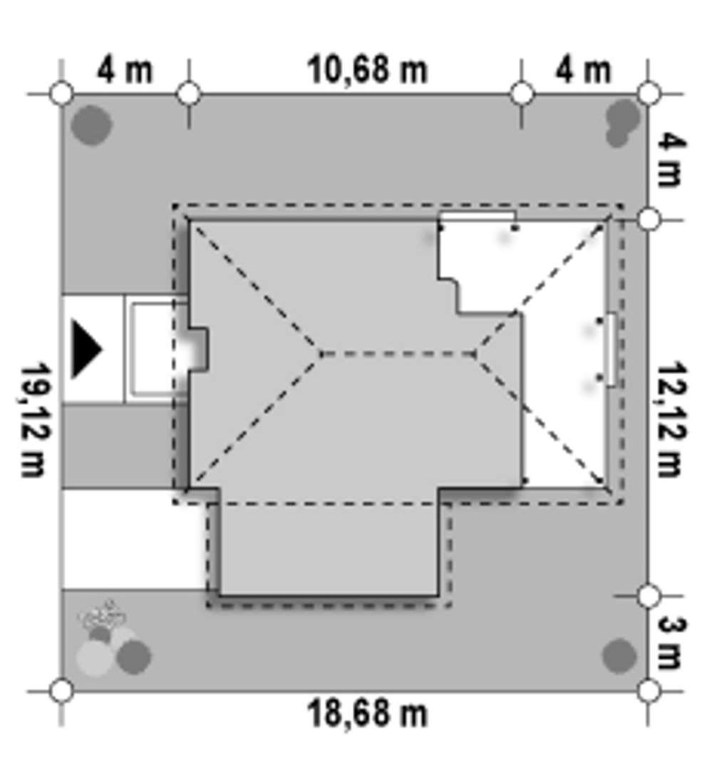 Plan amplasament Casă parter 66 mp utili, 3 dormitoare, o baie