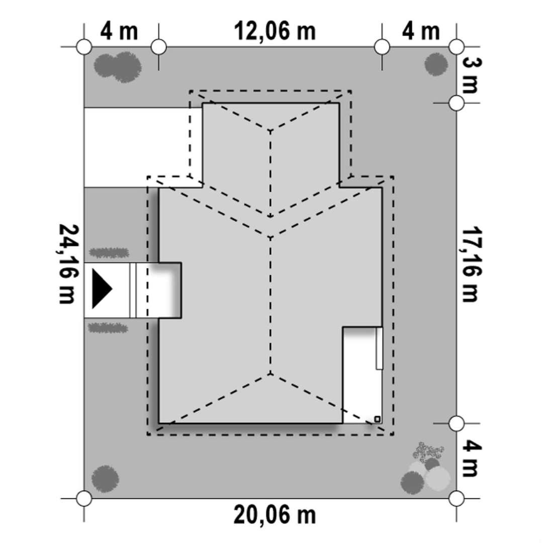 Plan amplasament Casă parter 105 mp utili, 3 dormitoare, o baie