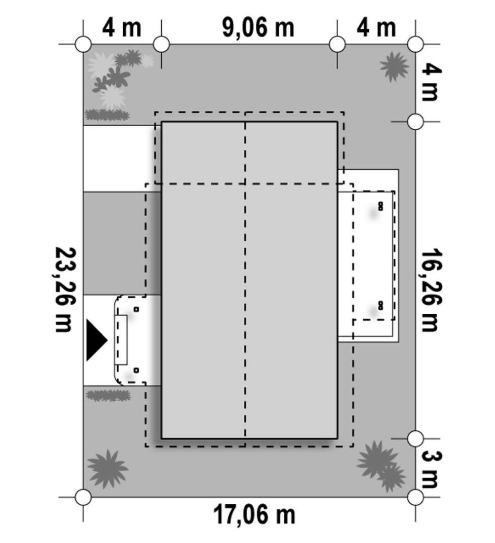 Plan amplasament Casă parter 88 mp utili, 3 dormitoare, o baie
